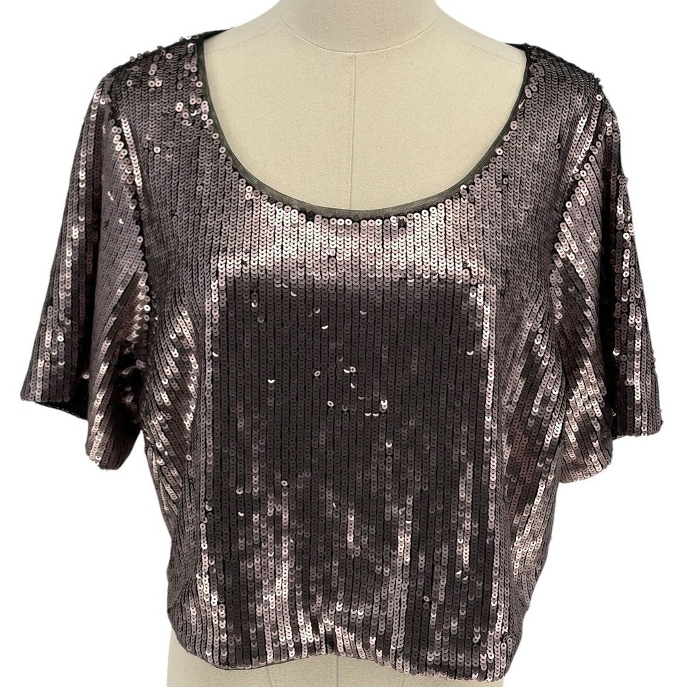 Ashley Nell Tipton for Boutique+ Sequin Crop‎ Top Gunmetal Gray 0X